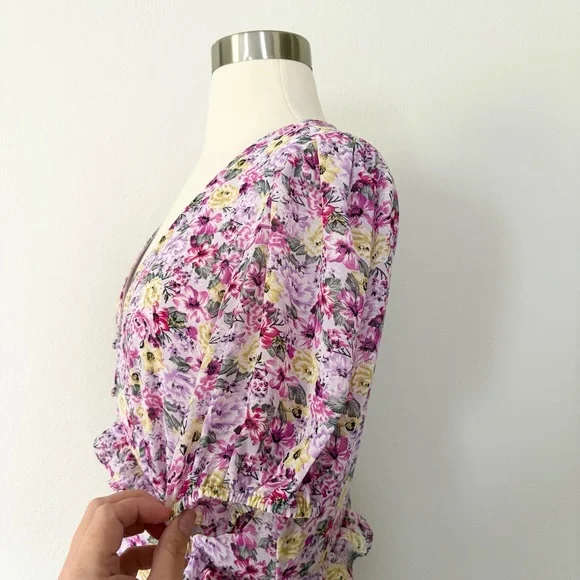 Astr Priscilla Floral Tiered Ruffle Button Front Midi Dress Large L - Picture 4 of 7